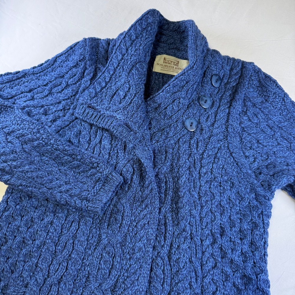 Aran Sweater Market Cardigan Cable Knit Merino Wool Womens Small Made in Ireland